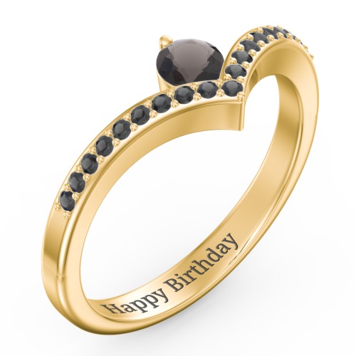 Round Birthstone V-Shape Ring With Accents