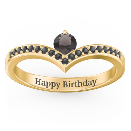 Round Birthstone V-Shape Ring With Accents