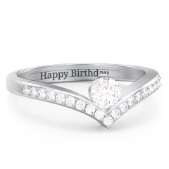 Round Birthstone V-Shape Ring With Accents – 18K Gold Plated Silver with Opal and White Premium Zirconia