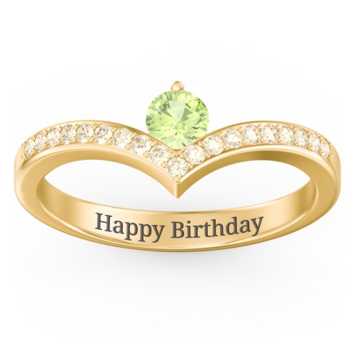 Round Birthstone V-Shape Ring With Accents – 18K Gold Plated Silver with Peridot and Fancy Yellow Premium Zirconia