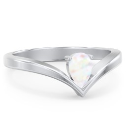 Pear Birthstone V-Shape Ring