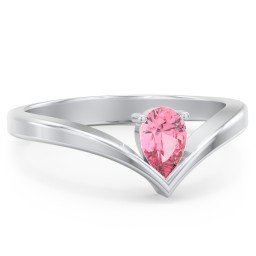 Pear Birthstone V-Shape Ring