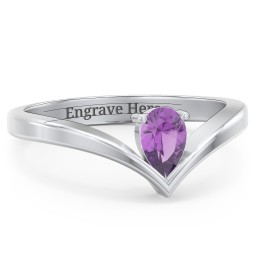 Pear Birthstone V-Shape Ring