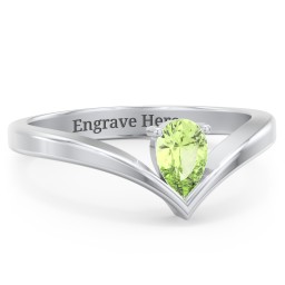 Pear Birthstone V-Shape Ring