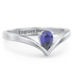 Pear Birthstone V-Shape Ring