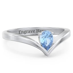 Pear Birthstone V-Shape Ring
