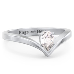 Pear Birthstone V-Shape Ring in 925 Sterling Silver with Cubic Zirconia