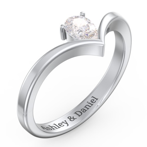 Pear Birthstone V-Shape Ring – Sterling Silver with Cubic Zirconia