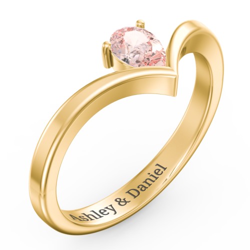 Pear Birthstone V-Shape Ring – 18K Gold Plated Silver with Morganite