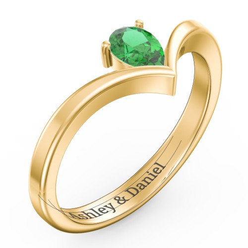 Pear Birthstone V-Shape Ring – 18K Gold Plated Silver with Emerald