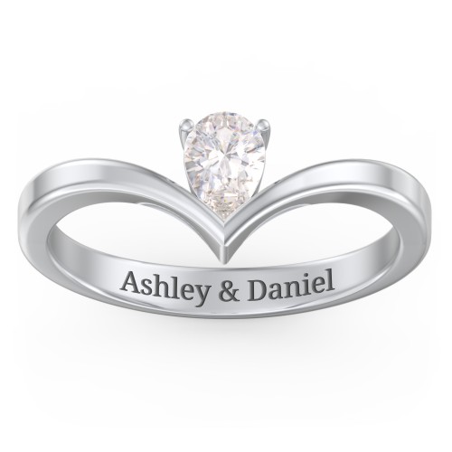 Pear Birthstone V-Shape Ring – Sterling Silver with Cubic Zirconia