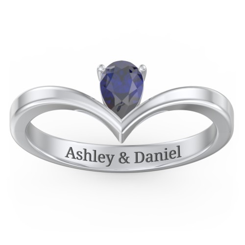 Pear Birthstone V-Shape Ring