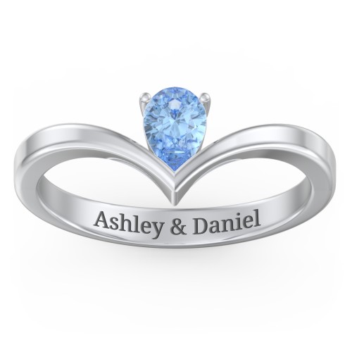 Pear Birthstone V-Shape Ring