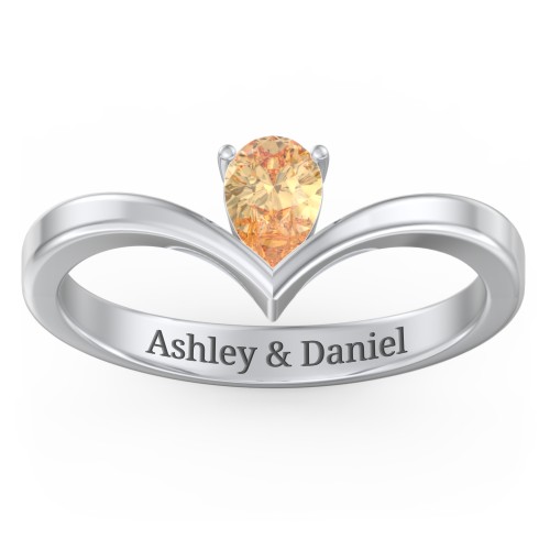 Pear Birthstone V-Shape Ring