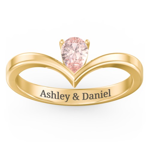 Pear Birthstone V-Shape Ring – 18K Gold Plated Silver with Morganite