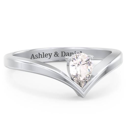 Pear Birthstone V-Shape Ring – Sterling Silver with Cubic Zirconia