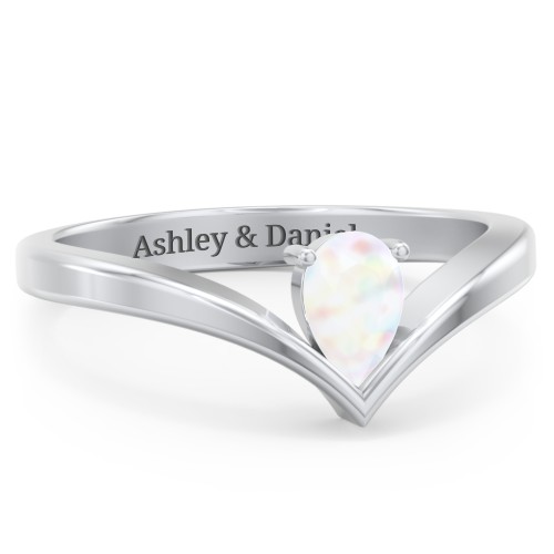 Pear Birthstone V-Shape Ring