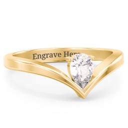 Pear Birthstone V-Shape Ring in 18K Gold Plated Silver with Cubic Zirconia