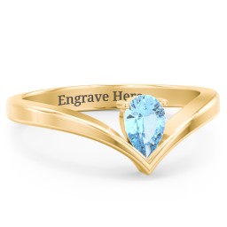 Pear Birthstone V-Shape Ring in 18K Gold Plated Silver with Blue Topaz