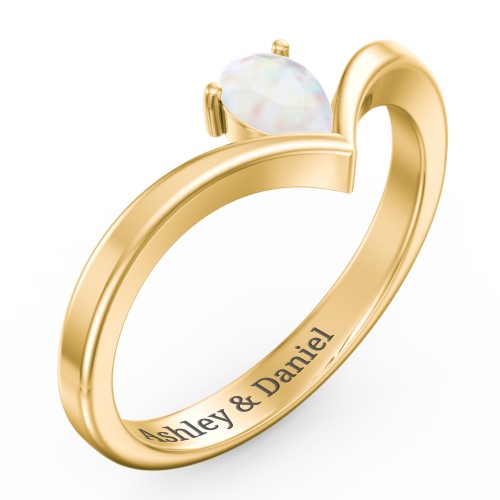 Pear Birthstone V-Shape Ring – 18K Gold Plated Silver with Opal