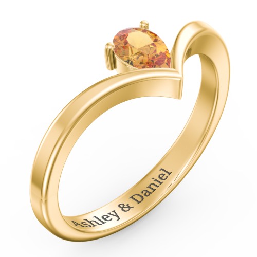 Pear Birthstone V-Shape Ring – 18K Gold Plated Silver with Citrine