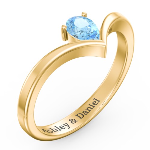 Pear Birthstone V-Shape Ring – 18K Gold Plated Silver with Blue Topaz