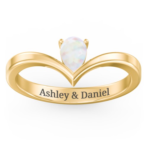 Pear Birthstone V-Shape Ring – 18K Gold Plated Silver with Opal