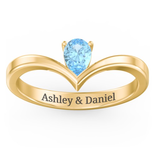 Pear Birthstone V-Shape Ring – 18K Gold Plated Silver with Blue Topaz