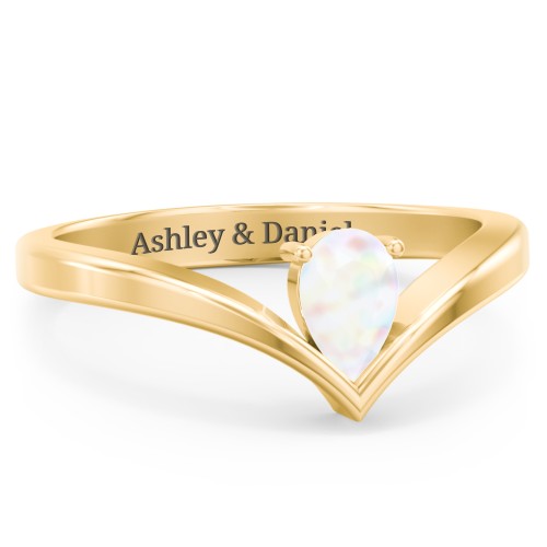 Pear Birthstone V-Shape Ring – 18K Gold Plated Silver with Opal