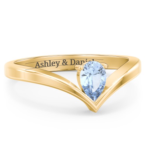 Pear Birthstone V-Shape Ring – 18K Gold Plated Silver with Aquamarine