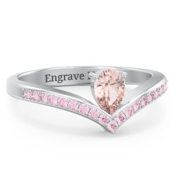 Pear Birthstone V-Shape Ring With Accents