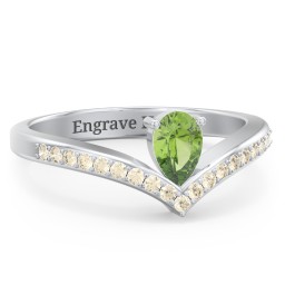 Pear Birthstone V-Shape Ring With Accents