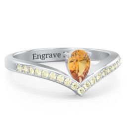 Pear Birthstone V-Shape Ring With Accents