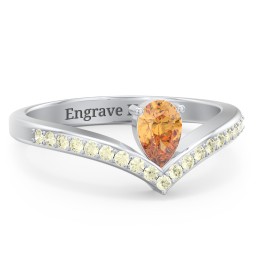 Pear Birthstone V-Shape Ring With Accents
