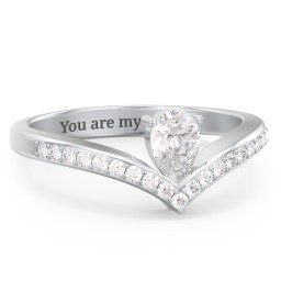 Pear Birthstone V-Shape Ring With Accents