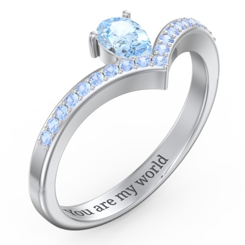 Pear Birthstone V-Shape Ring With Accents