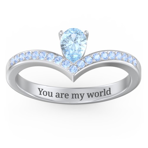 Pear Birthstone V-Shape Ring With Accents