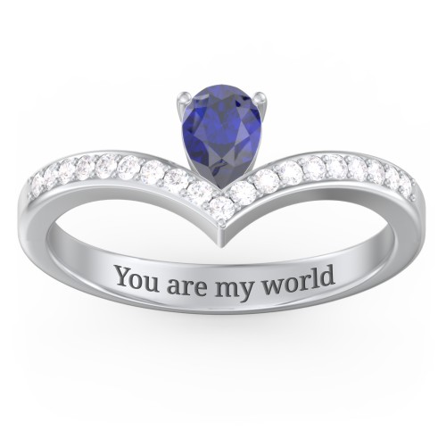 Pear Birthstone V-Shape Ring With Accents