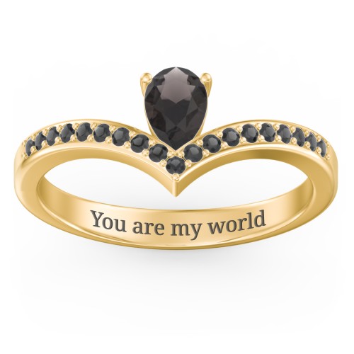 Pear Birthstone V-Shape Ring With Accents