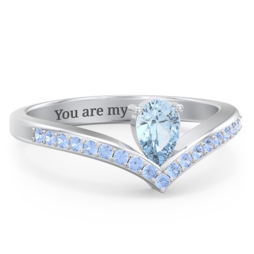 Pear Birthstone V-Shape Ring With Accents