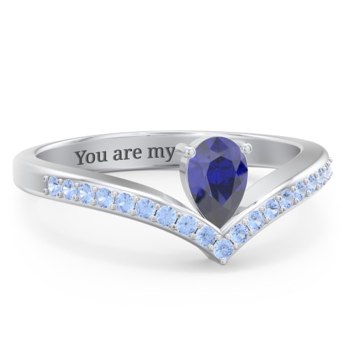 Pear Birthstone V-Shape Ring With Accents