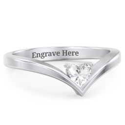 Heart Birthstone V-Shape Ring