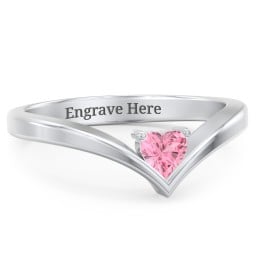 Heart Birthstone V-Shape Ring