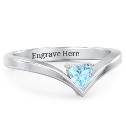 Heart Birthstone V-Shape Ring