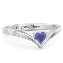 Heart Birthstone V-Shape Ring