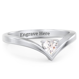 Heart Birthstone V-Shape Ring in 925 Sterling Silver with Cubic Zirconia