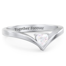 Heart Birthstone V-Shape Ring