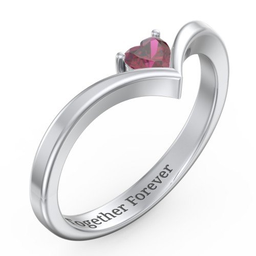 Heart Birthstone V-Shape Ring