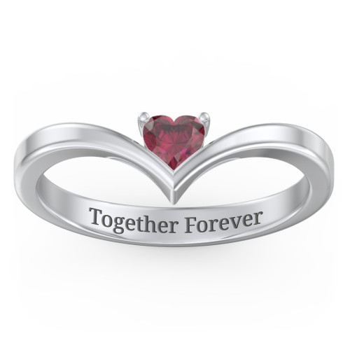 Heart Birthstone V-Shape Ring