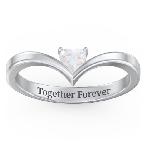 Heart Birthstone V-Shape Ring